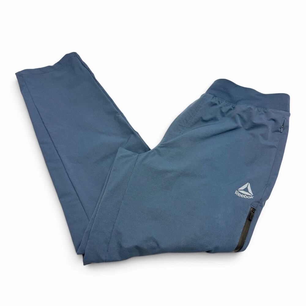 Reebok Jogger Pants Men's Medium Blue Athletic Sweatpants Zip Pocket Drawstring
